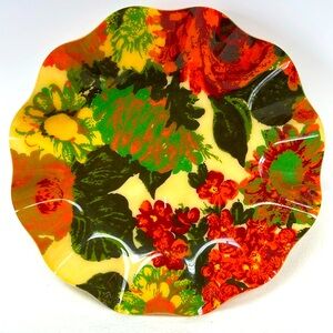 -Retro/Vintage “handcrafted “ FAB” 13” fabric in resin serving tray /wall dec…